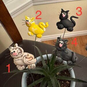 Handmade Polymer Clay Kitty Cat Plant Stakes
